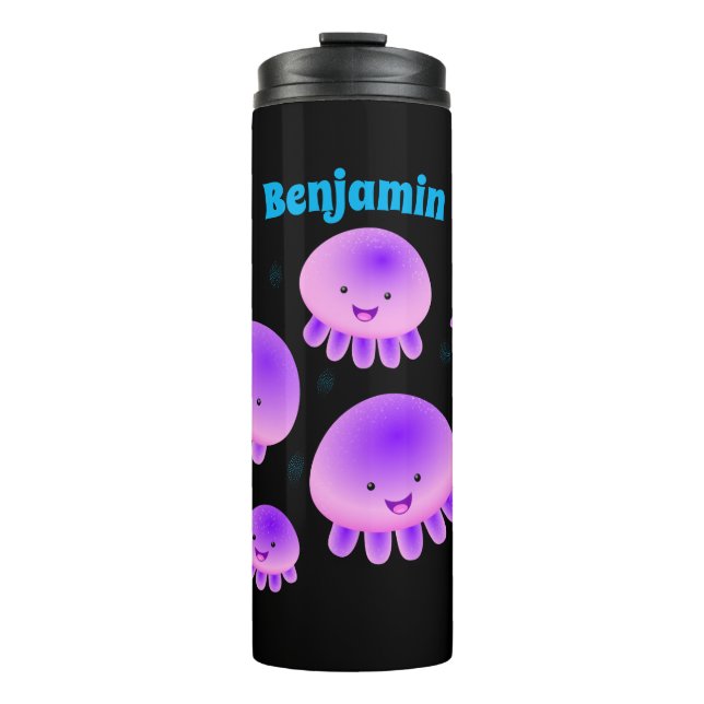 Cute pink purple jellyfish kawaii cartoon thermal tumbler (Front)
