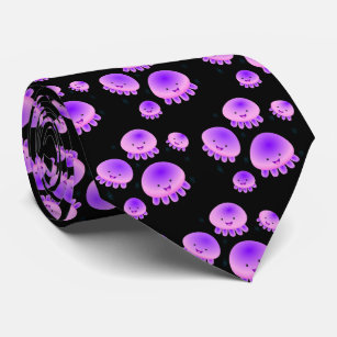 Cute pink purple jellyfish kawaii cartoon tie