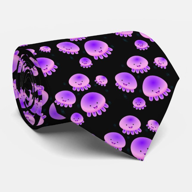 Cute pink purple jellyfish kawaii cartoon tie (Rolled)