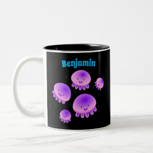 Cute pink purple jellyfish kawaii cartoon Two-Tone coffee mug