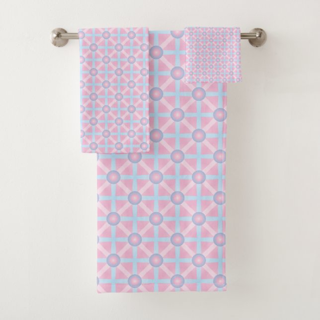 Cute Pink, Purple & Light Blue Pattern Bath Towel Set (Insitu)
