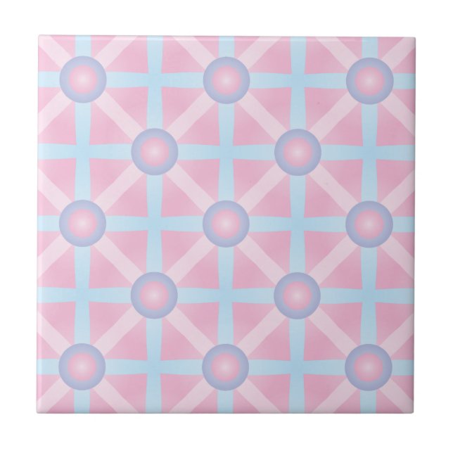 Cute Pink, Purple & Light Blue Pattern Ceramic Tile (Front)