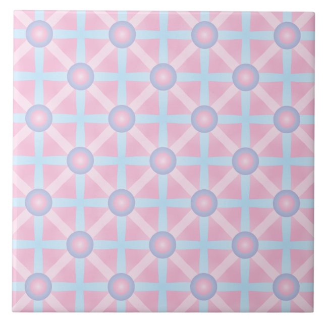 Cute Pink, Purple & Light Blue Pattern Ceramic Tile (Front)
