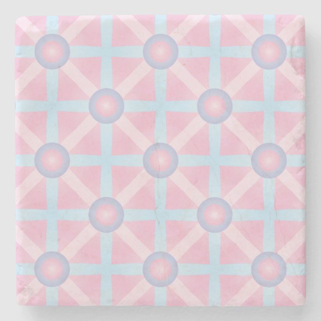 Cute Pink, Purple & Light Blue Pattern Stone Coaster (Front)