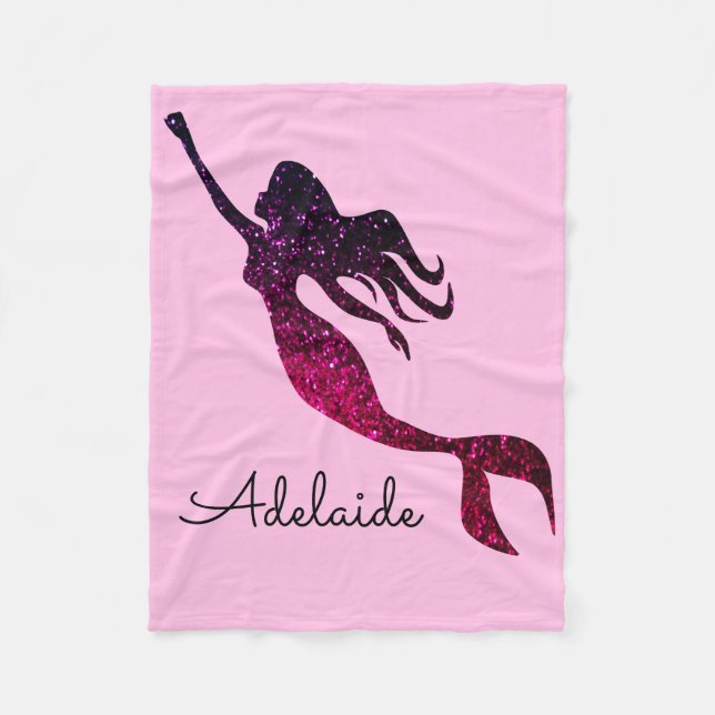 Cute Pink & Purple Mermaid | Personalised Add Name Fleece Blanket (Front)