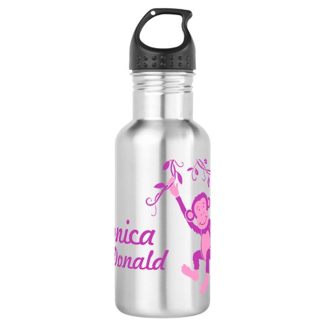 Cute pink purple monkey girls drinks bottle (Front)