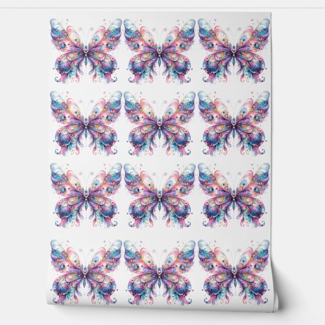 Cute Pink & Purple Pattern Butterflies Wallpaper (Unrolling)