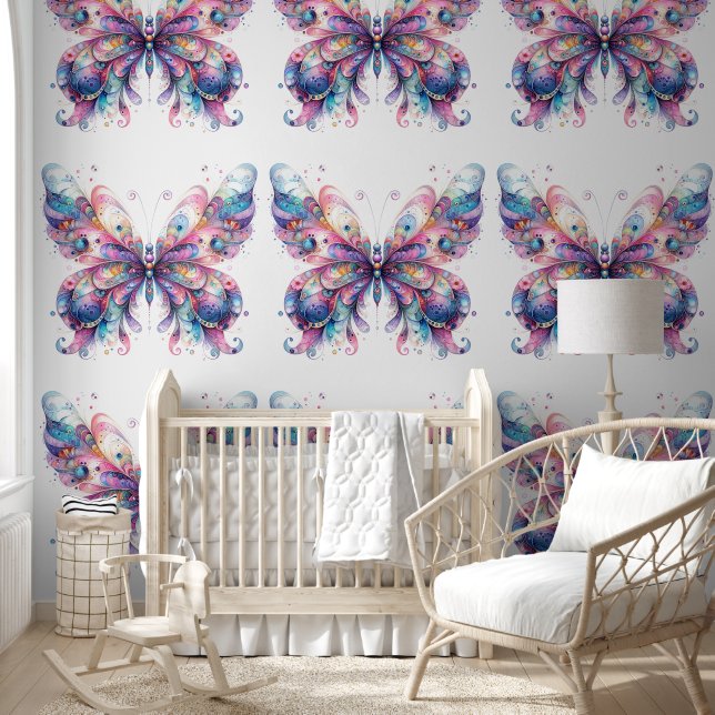 Cute Pink & Purple Pattern Butterflies Wallpaper (Kids)