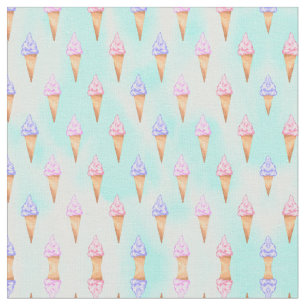 Cute Pink Purple Summer Ice Cream Cones Watercolor Fabric