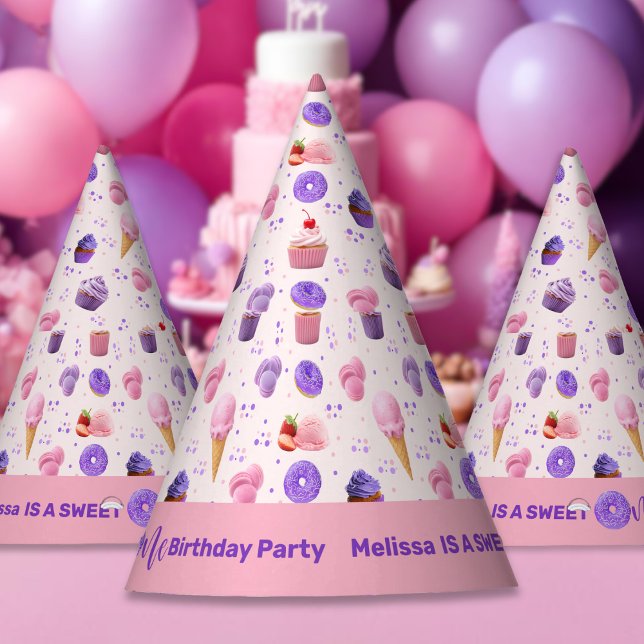 Cute Pink Purple Sweet One Girl's Birthday  Party Hat (Creator Uploaded)