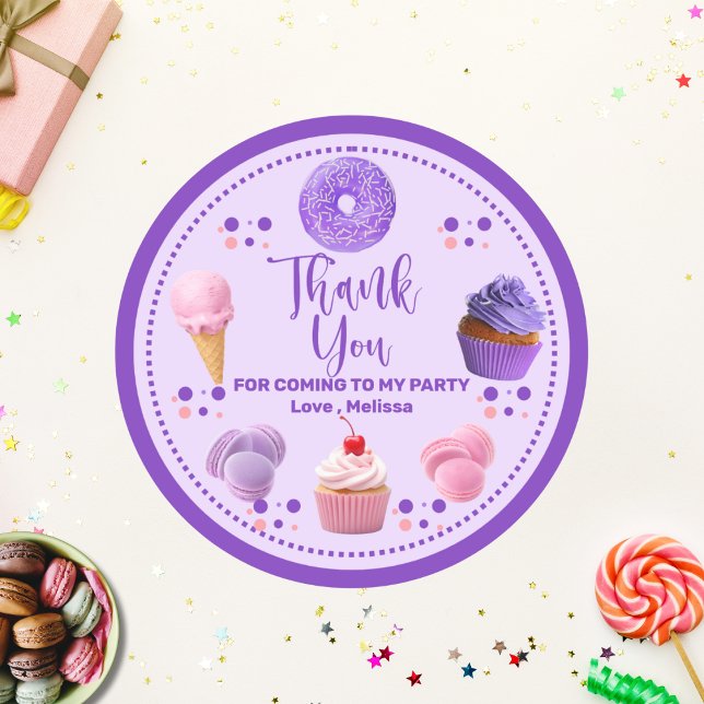 Cute Pink Purple Sweet One Thank You  Classic Round Sticker (Creator Uploaded)