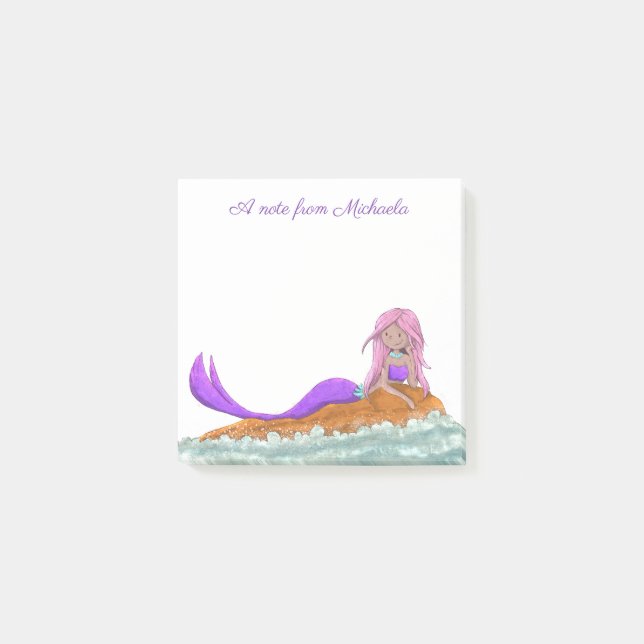 Cute Pink Purple Teen Mermaid Post-it Notes (Front)