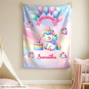 Cute Pink Purple Unicorn Blanket Girl 7th Birthday