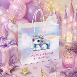 Cute Pink Purple Unicorn Girl Birthday Gift Bag