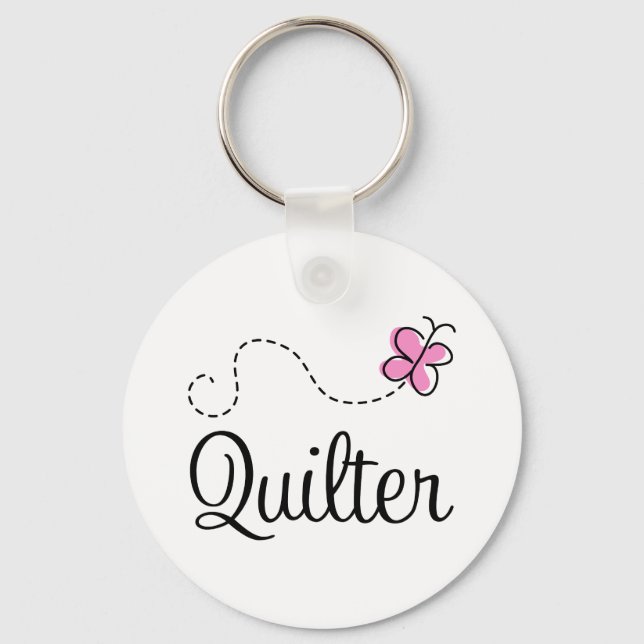 Cute Pink Quilter Gift Key Ring (Front)