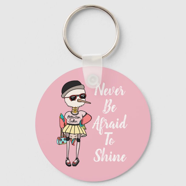 Cute Pink Quirky Bird with Inspirational Quote Key Ring (Front)