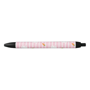 Cute Pink Rabbit and Carrot Pattern Black Ink Pen
