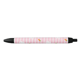 Cute Pink Rabbit and Carrot Pattern Black Ink Pen