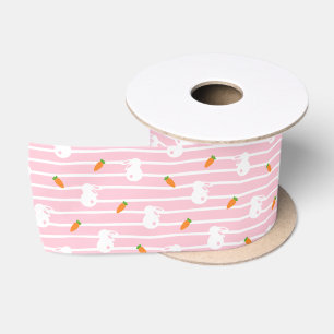Cute Pink Rabbit and Carrot Pattern Satin Ribbon
