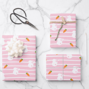 Cute Pink Rabbit and Carrot Pattern Wrapping Paper Sheet