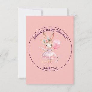 Cute Pink Rabbit Baby Shower Thank You Card