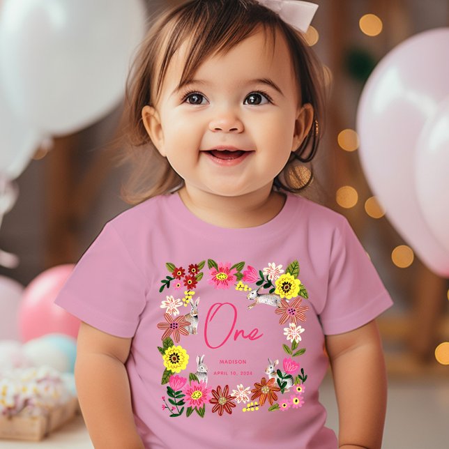 Cute Pink Rabbit Bunny Girl Birthday Party Baby T-Shirt (Cute Pink Rabbit Bunny Girl Birthday Party Baby T-Shirt)