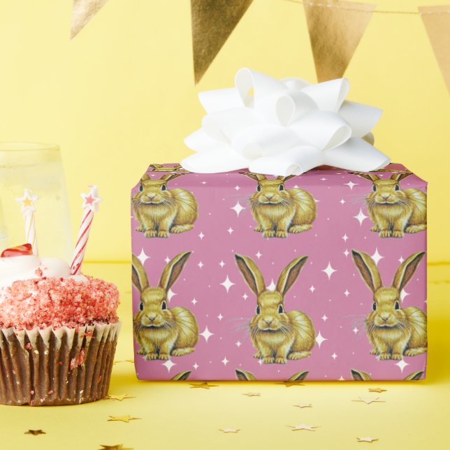 Cute Pink Rabbit Pattern Animal Wrapping Paper (Birthday Party)