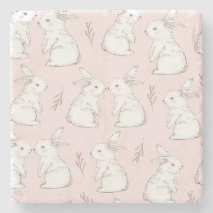 Cute Pink Rabbit Pattern Stone Coaster