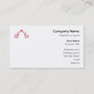 Cute Pink Rabbits with Red Love Hearts. Business Card