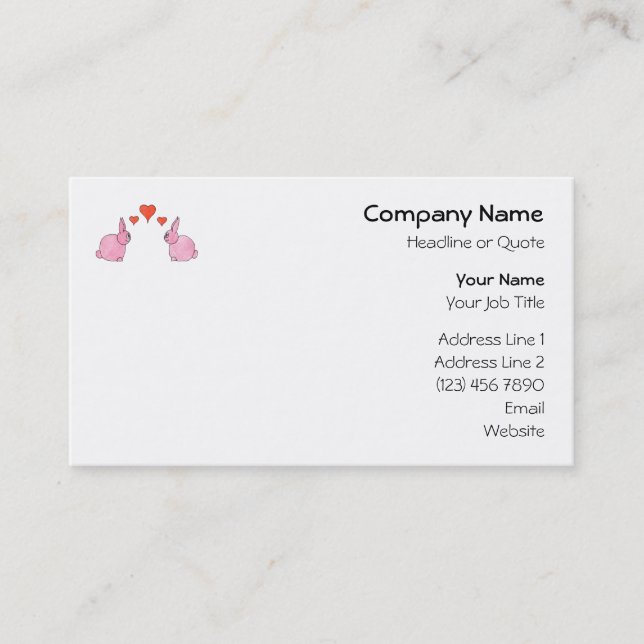 Cute Pink Rabbits with Red Love Hearts. Business Card (Front)