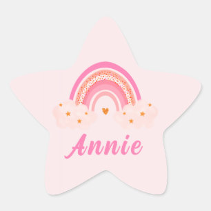 Cute Pink Rainbow   Baby Girl   Personalized Name Star Sticker