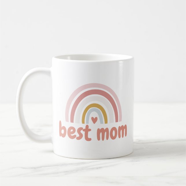 Cute Pink Rainbow Best Mum or Your Text Coffee Mug (Left)