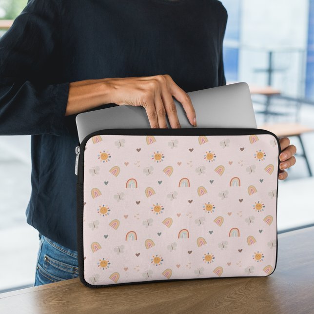 Cute Pink Rainbow , Butterfly, Sun Pattern Laptop Sleeve (Creator Uploaded)