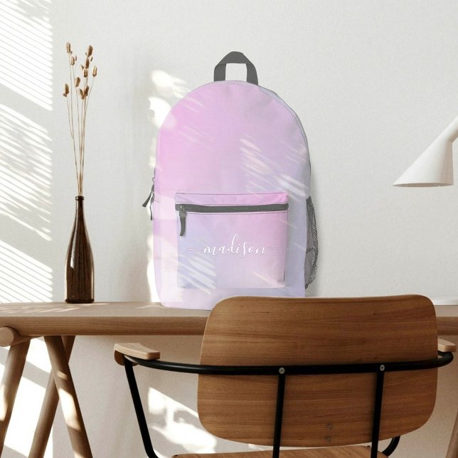 Cute Pink Rainbow Custom Name Printed Backpack (Creator Uploaded)