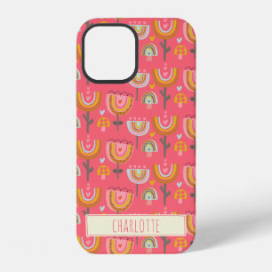Cute Pink Rainbow Flowers Personalised Name iPhone 12 Case