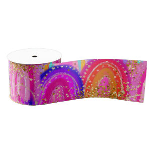 Cute Pink Rainbow Glitter Grosgrain Ribbon