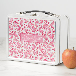 Cute Pink Rainbow & Hearts Pattern Kids Lunch Box