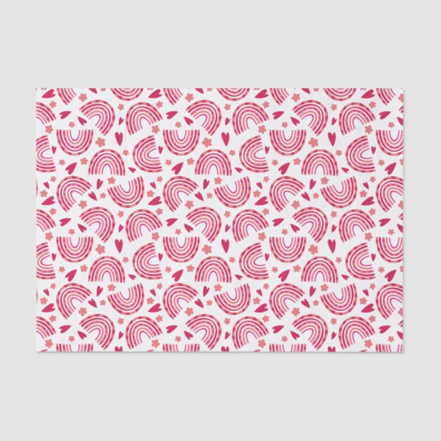 Cute Pink Rainbow & Hearts Pattern Kids Tissue Paper (Front)