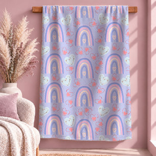 Cute Pink Rainbow Hearts Romantic Gift Blanket