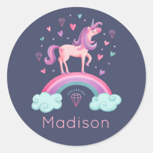 Cute Pink Rainbow Unicorn Classic Round Sticker