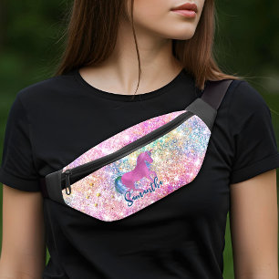 Cute Pink Rainbow unicorn Glitter Bum Bags