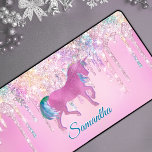 Cute Pink Rainbow unicorn Glitter Drips monogram Desk Mat<br><div class="desc">Cute Pink Rainbow unicorn Glitter Drips monogram Desk mat. Add a touch of glitter and glam to your home office or dorm with this elegant desk mat. To make it extra special, it is also monogrammed and personalised with name or initials. click the "customise further" link and use the design...</div>