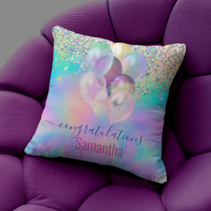 Cute Pink Rainbow unicorn Glitter monogram Cushion