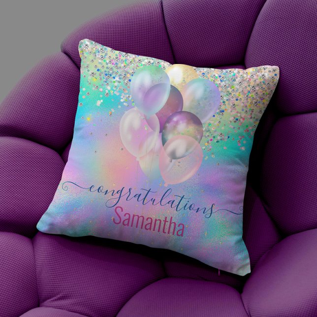 Cute Pink Rainbow unicorn Glitter monogram Cushion (Creator Uploaded)