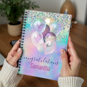 Cute Pink Rainbow unicorn Glitter monogram Noteboo Planner