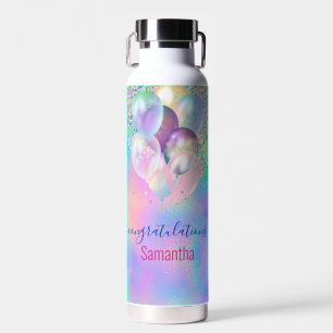 Cute Pink Rainbow unicorn Glitter monogram Noteboo Water Bottle