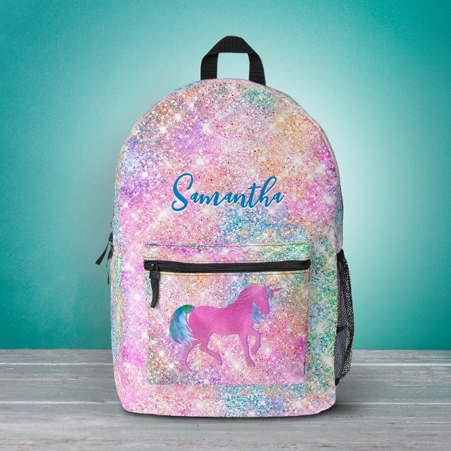Cute Pink Rainbow unicorn Glitter  Printed Backpack (Creator Uploaded)