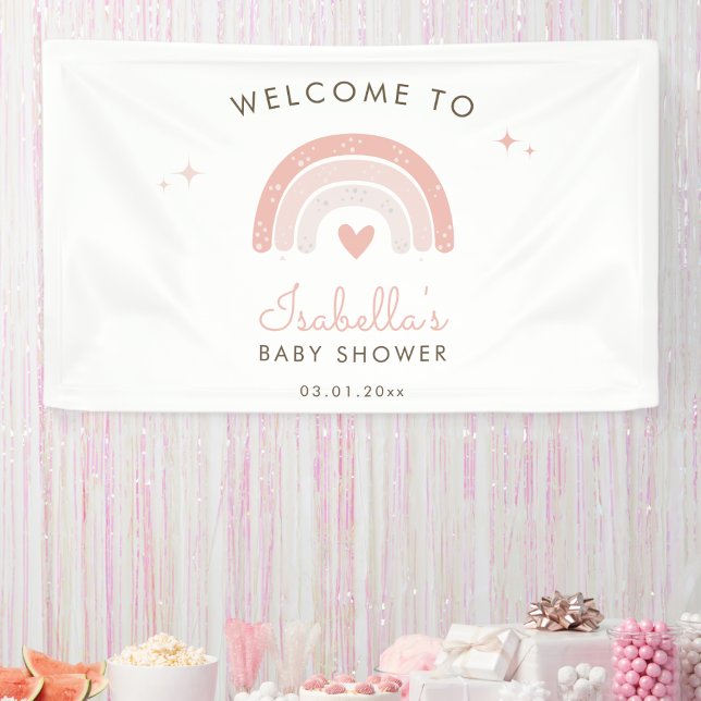 Cute Pink Rainbow Watercolor Baby Shower Welcome Banner (Creator Uploaded)