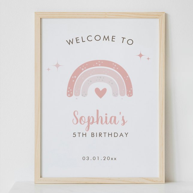 Cute Pink Rainbow Watercolor Birthday Welcome Sign (Creator Uploaded)