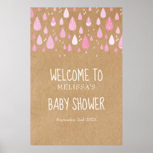 Cute Pink Raindrops Baby Girl Shower Welcome Sign